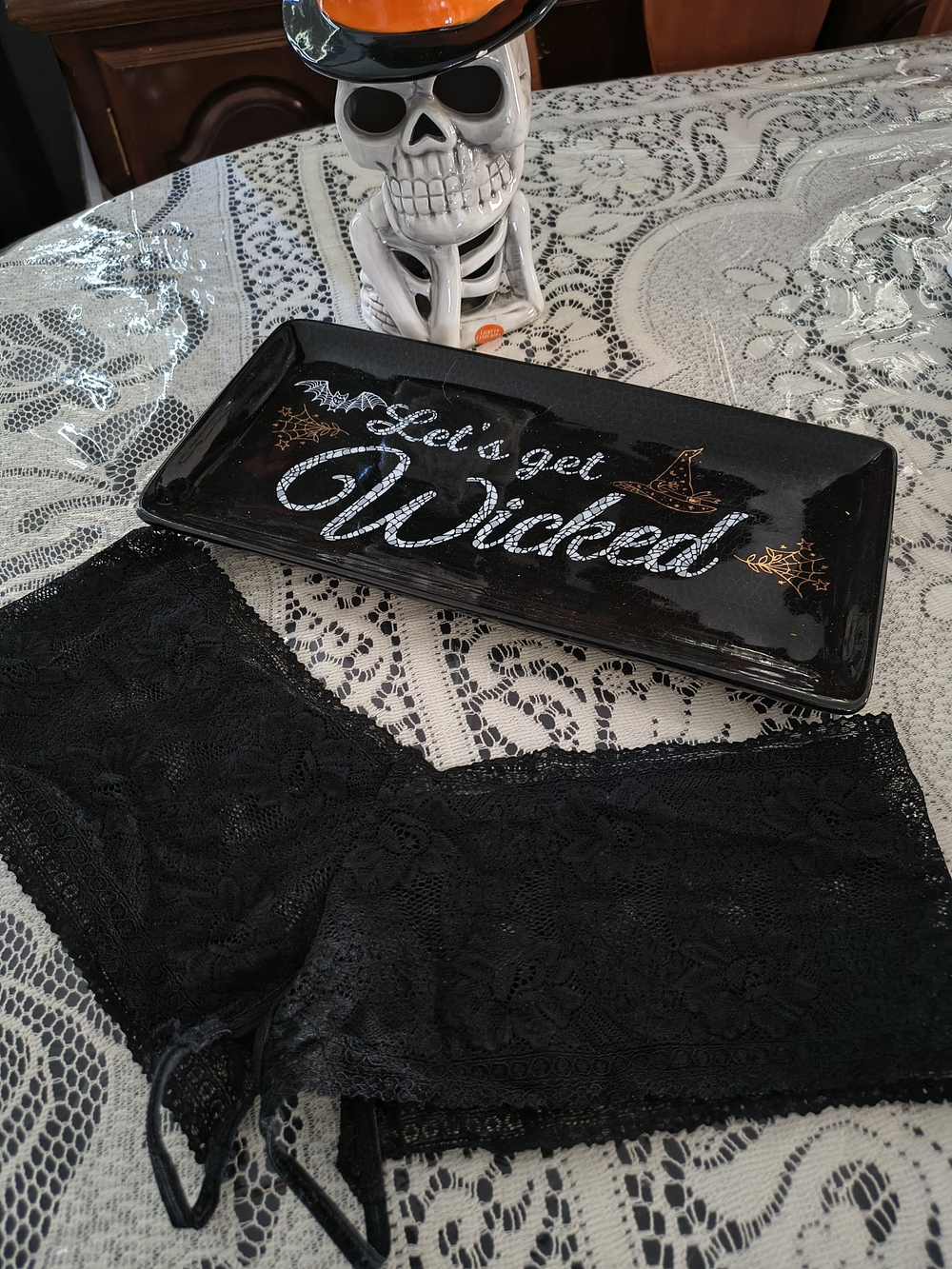 Retro Black Lace Crotchless Boyshorts Panty Underwear Vamp Goth Dark Academia